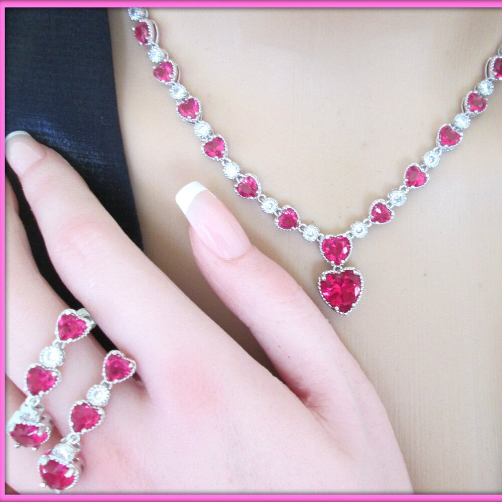 Ruby heart cut gemstone 18k gold filled ladies